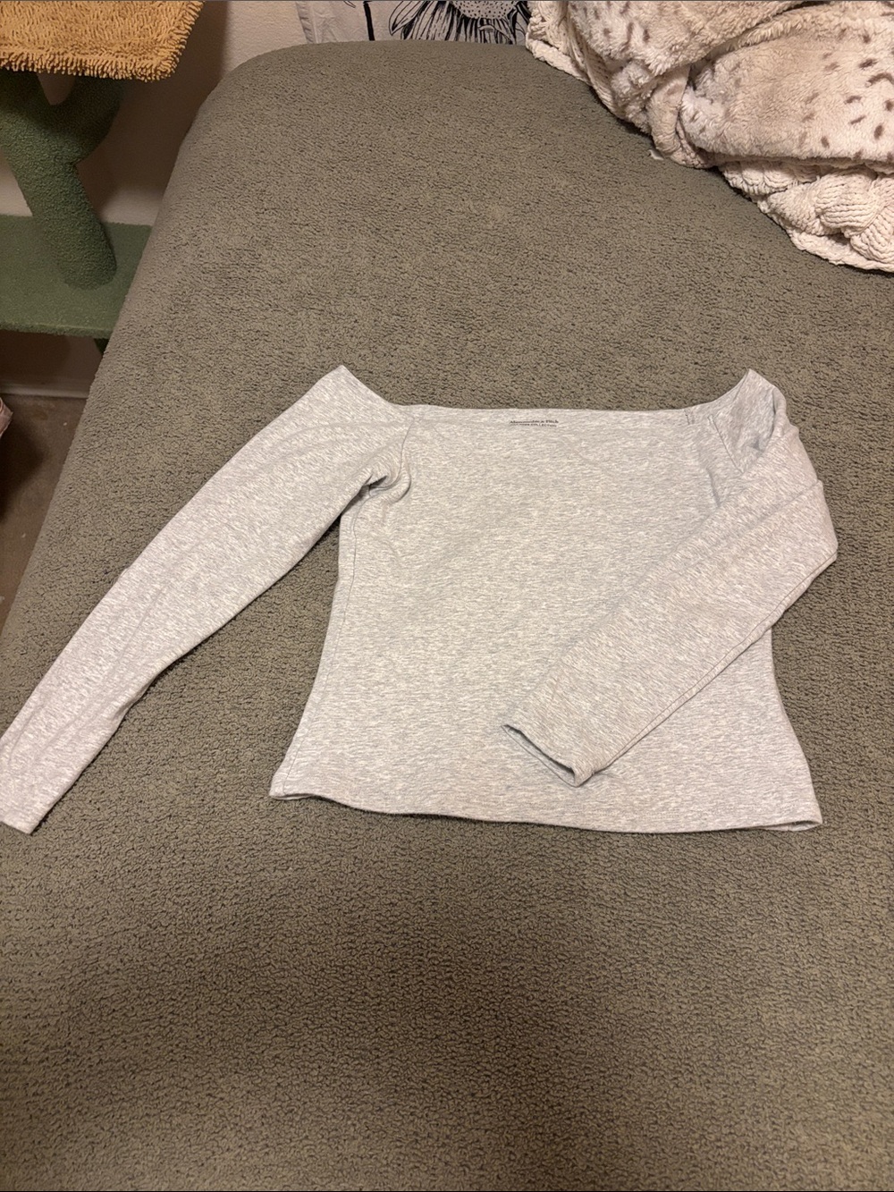 Light Gray Off-Shoulder Long Sleeve Top, Braless